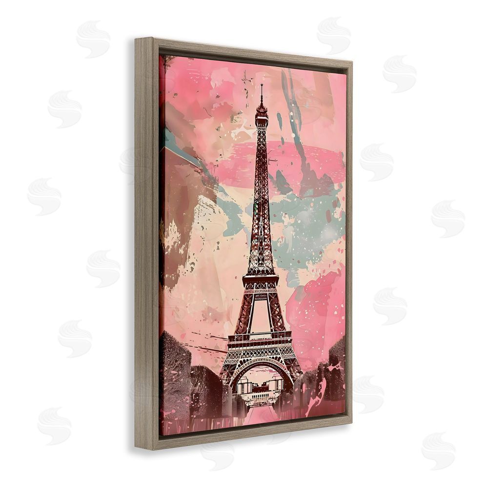 Creative Studio Parisian Tower Pink & Blue Brown Floating Frame Canvas Wall Art Print