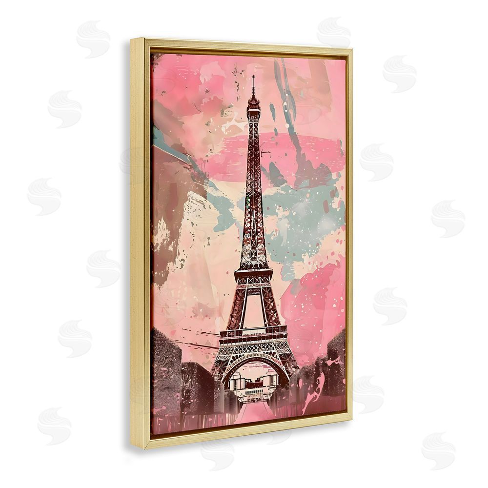 Creative Studio Parisian Tower Pink & Blue Gold Floating Frame Canvas Wall Art Print