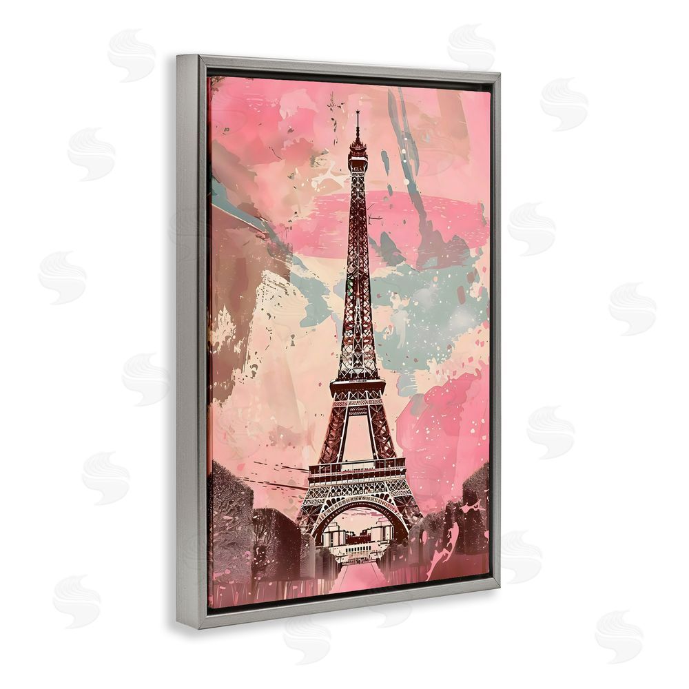 Creative Studio Parisian Tower Pink & Blue Gray Floating Frame Canvas Wall Art Print