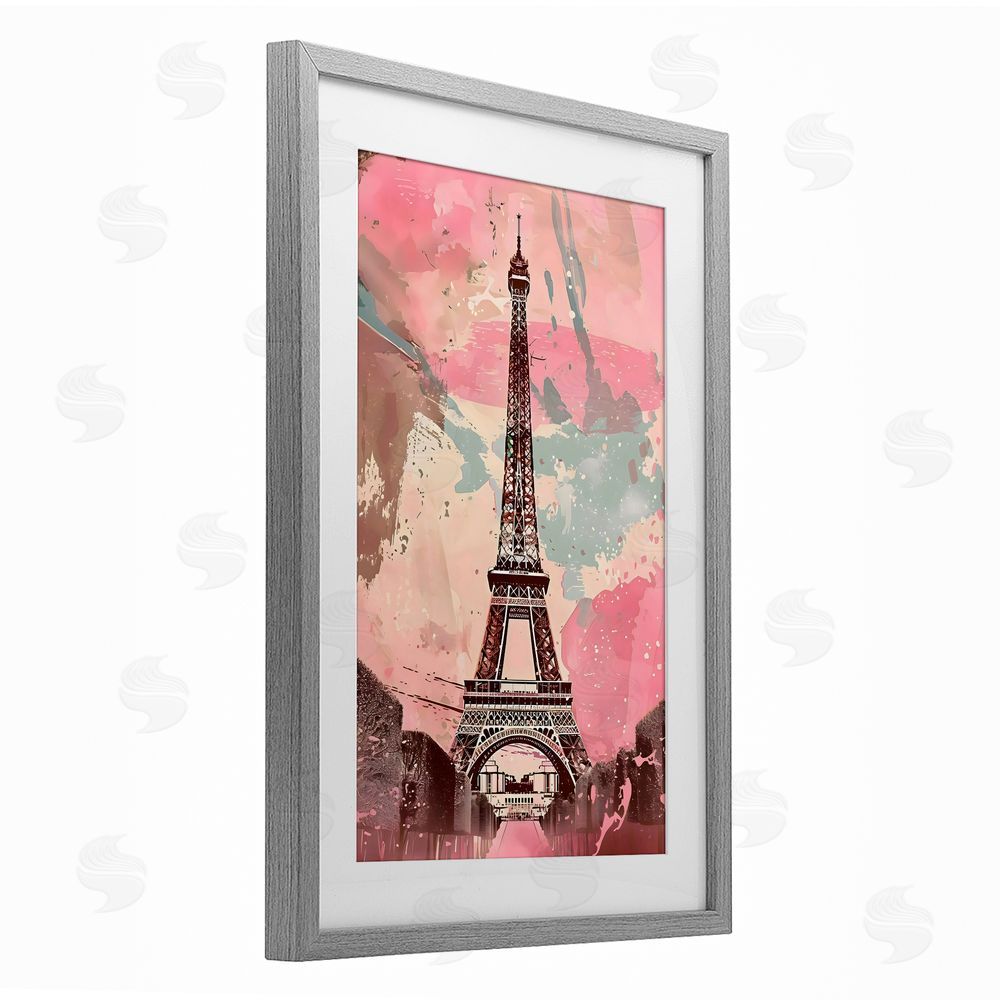 Creative Studio Parisian Tower Pink & Blue Gray Framed Print Under Glass Wall Art