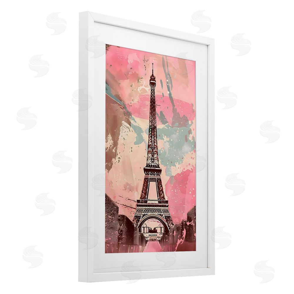 Creative Studio Parisian Tower Pink & Blue White Framed Print Under Glass Wall Art