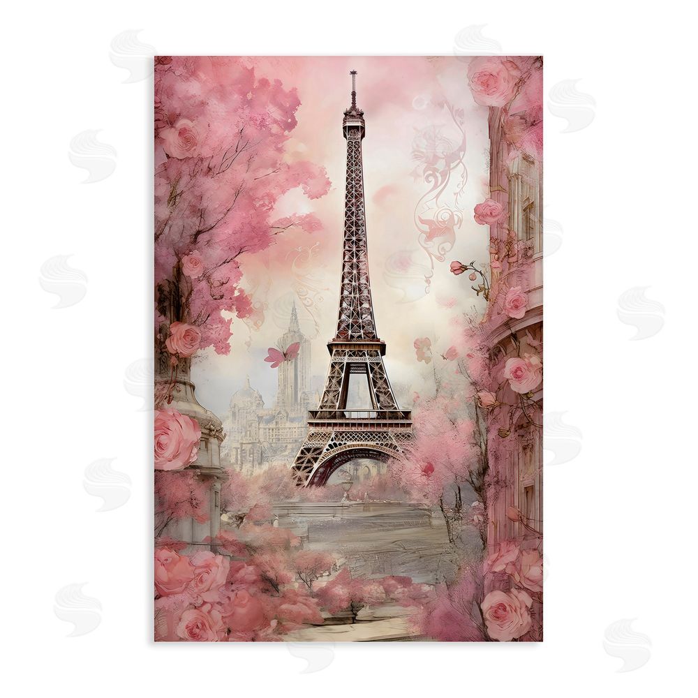 Creative Studio Paris City View in Bloom Stretched Canvas Wall Art Print