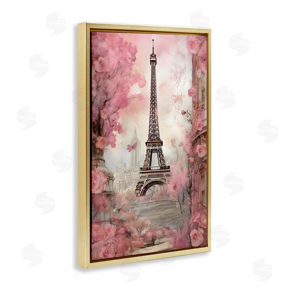 Creative Studio Paris City View in Bloom Gold Floating Frame Canvas Wall Art Print