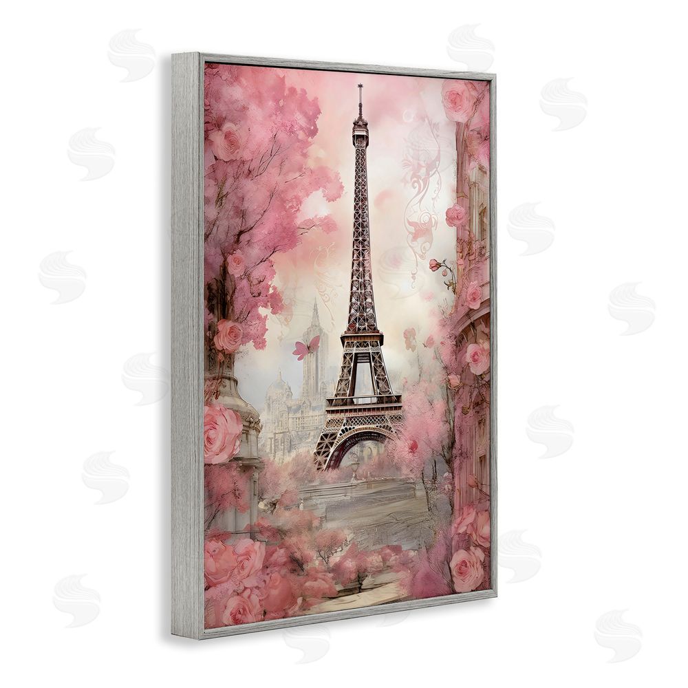 Creative Studio Paris City View in Bloom Gray Framed Giclee Wall Art Print