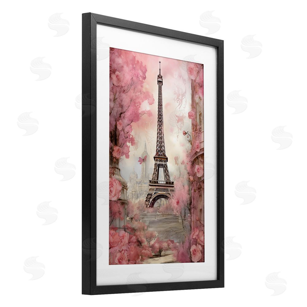 Creative Studio Paris City View in Bloom Black Framed Print Under Glass Wall Art