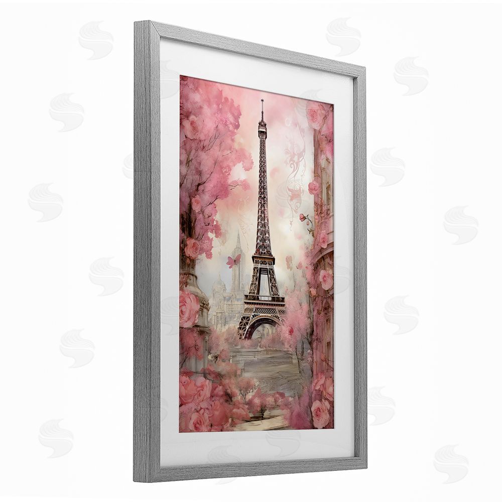 Creative Studio Paris City View in Bloom Gray Framed Print Under Glass Wall Art