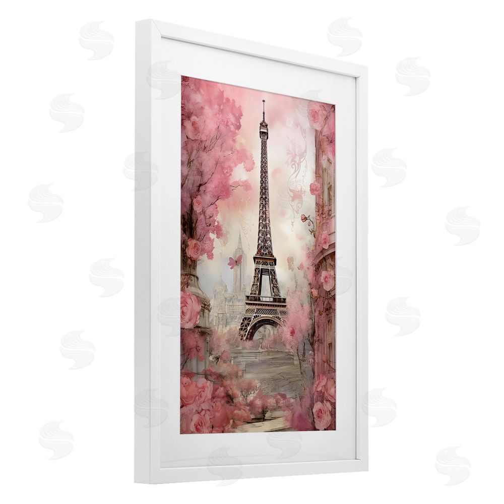 Creative Studio Paris City View in Bloom White Framed Print Under Glass Wall Art