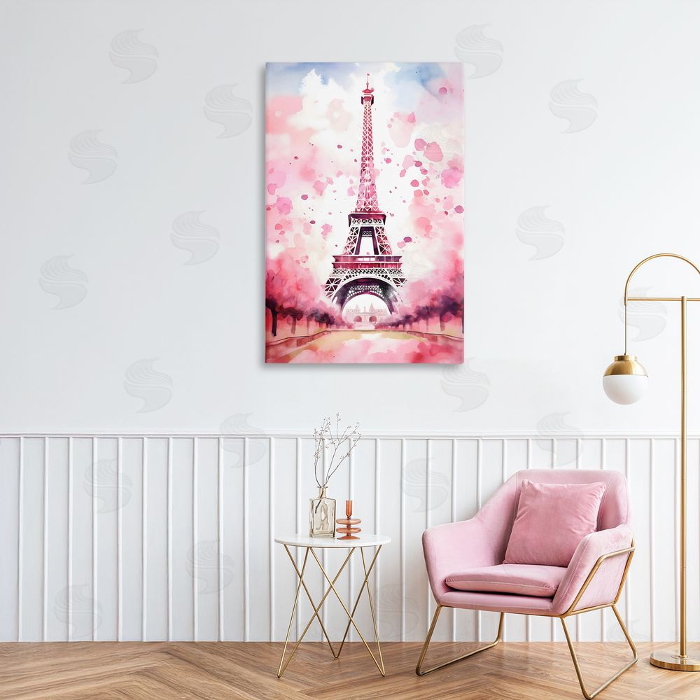 Creative Studio Blush Watercolor Eiffel Tower Stretched Canvas Wall Art in Room