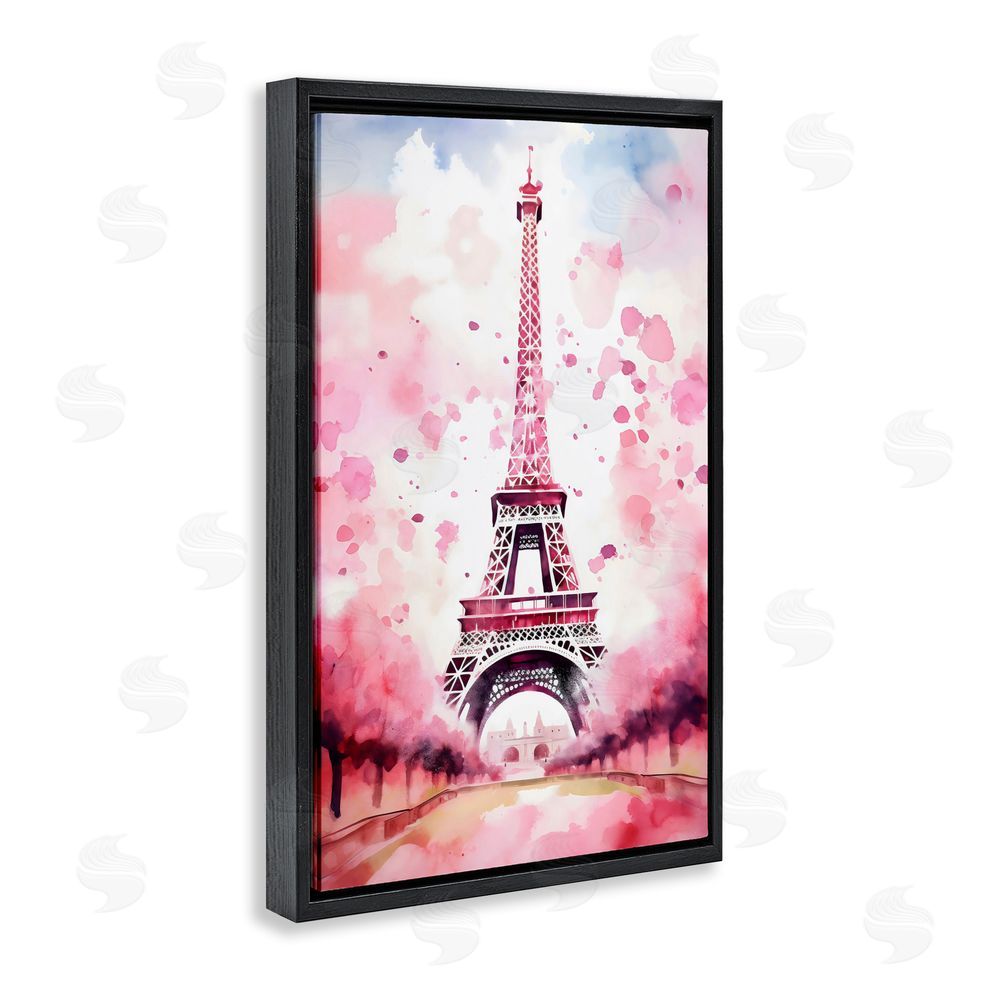 Creative Studio Blush Watercolor Eiffel Tower Black Floating Frame Canvas Wall Art Print