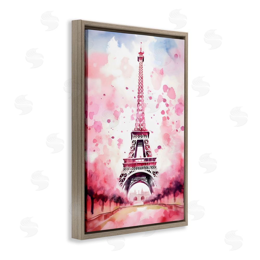 Creative Studio Blush Watercolor Eiffel Tower Brown Floating Frame Canvas Wall Art Print