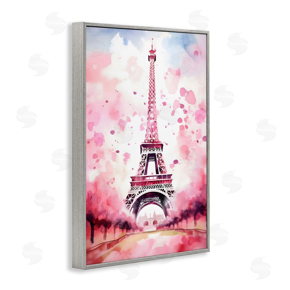 Creative Studio Blush Watercolor Eiffel Tower Gray Framed Giclee Wall Art Print