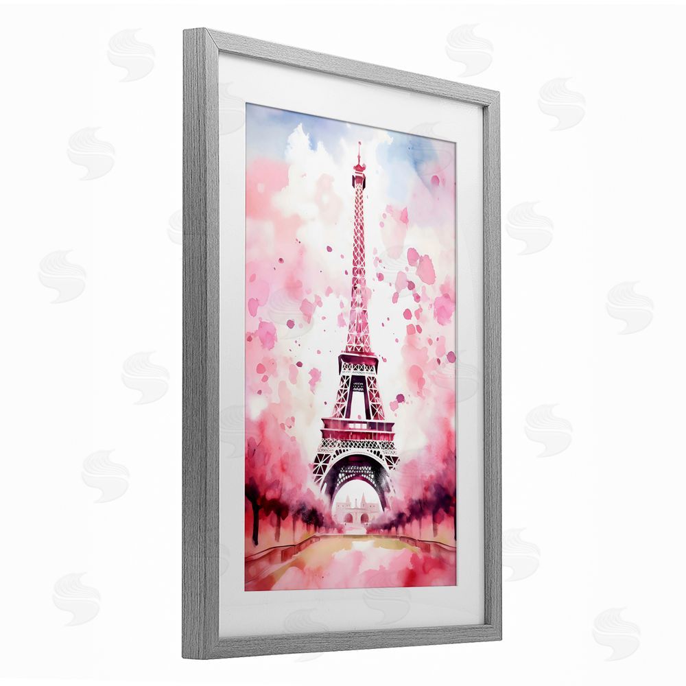 Creative Studio Blush Watercolor Eiffel Tower Gray Framed Print Under Glass Wall Art