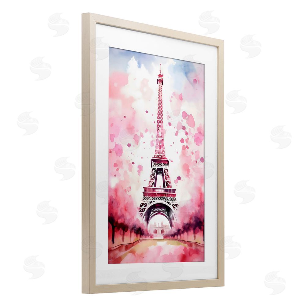 Creative Studio Blush Watercolor Eiffel Tower Birch Framed Print Under Glass Wall Art
