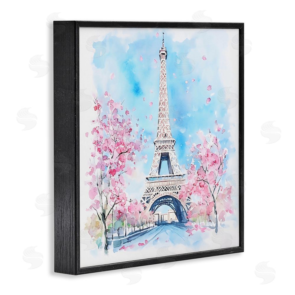 Creative Studio Eiffel Tower Cherry Blossoms Blacked Framed Giclee Wall Art Print