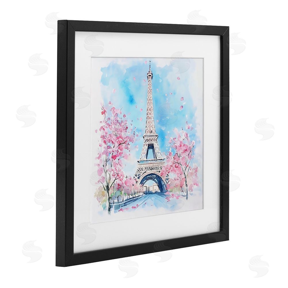 Creative Studio Eiffel Tower Cherry Blossoms Black Framed Print Under Glass with Mat Wall Art