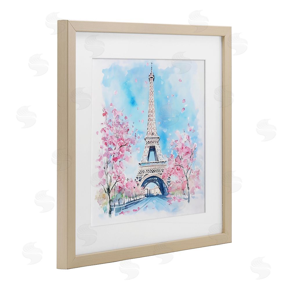 Creative Studio Eiffel Tower Cherry Blossoms Brown Framed Print Under Glass with Mat Wall Art