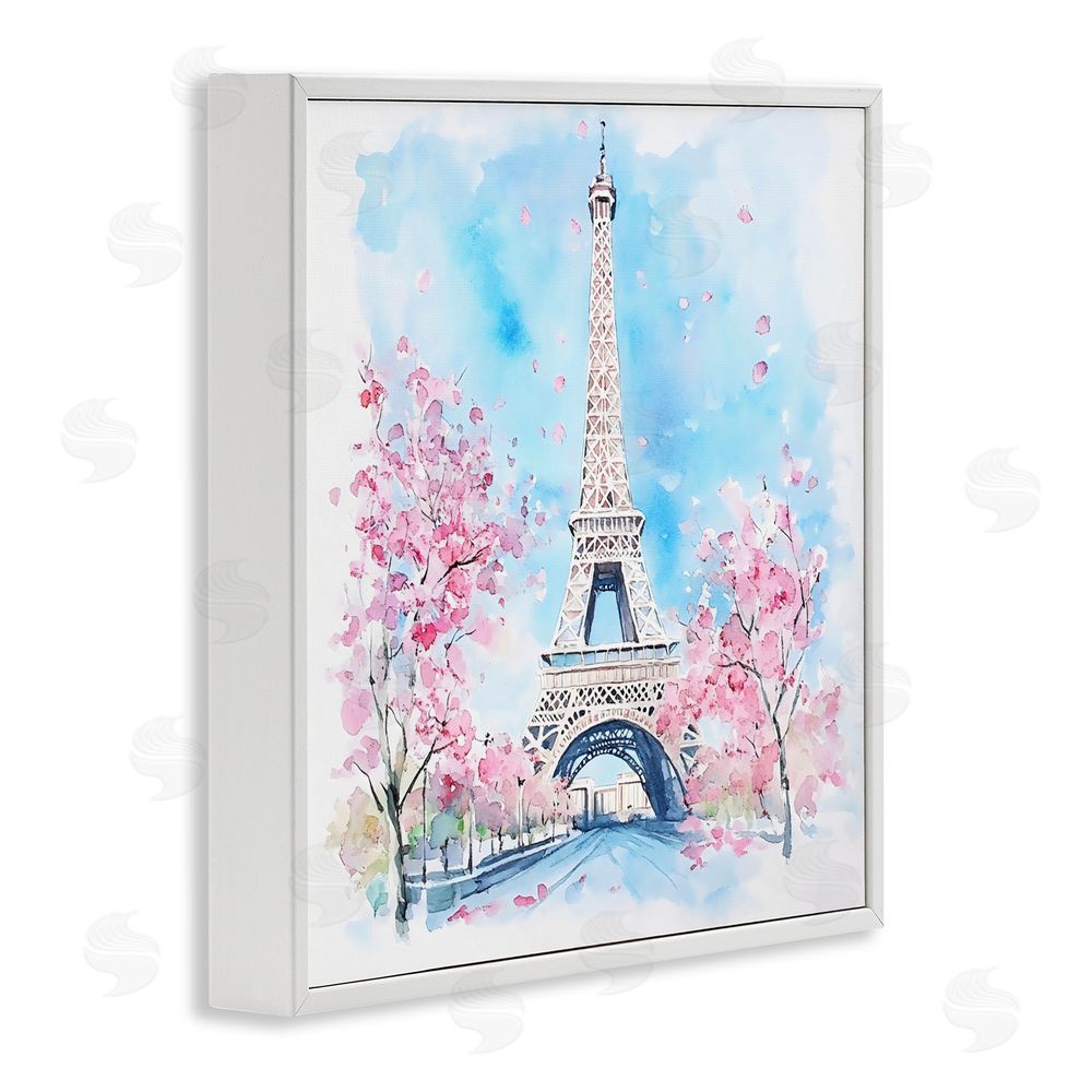 Creative Studio Eiffel Tower Cherry Blossoms White Framed Giclee Wall Art Print