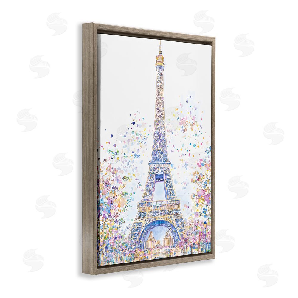 Creative Studio Colorful Eiffel Tower Brown Floating Frame Canvas Wall Art Print