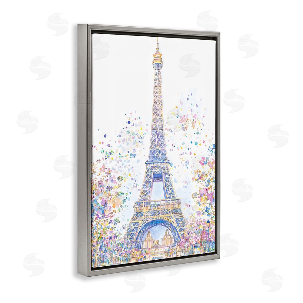 Creative Studio Colorful Eiffel Tower Gray Floating Frame Canvas Wall Art Print