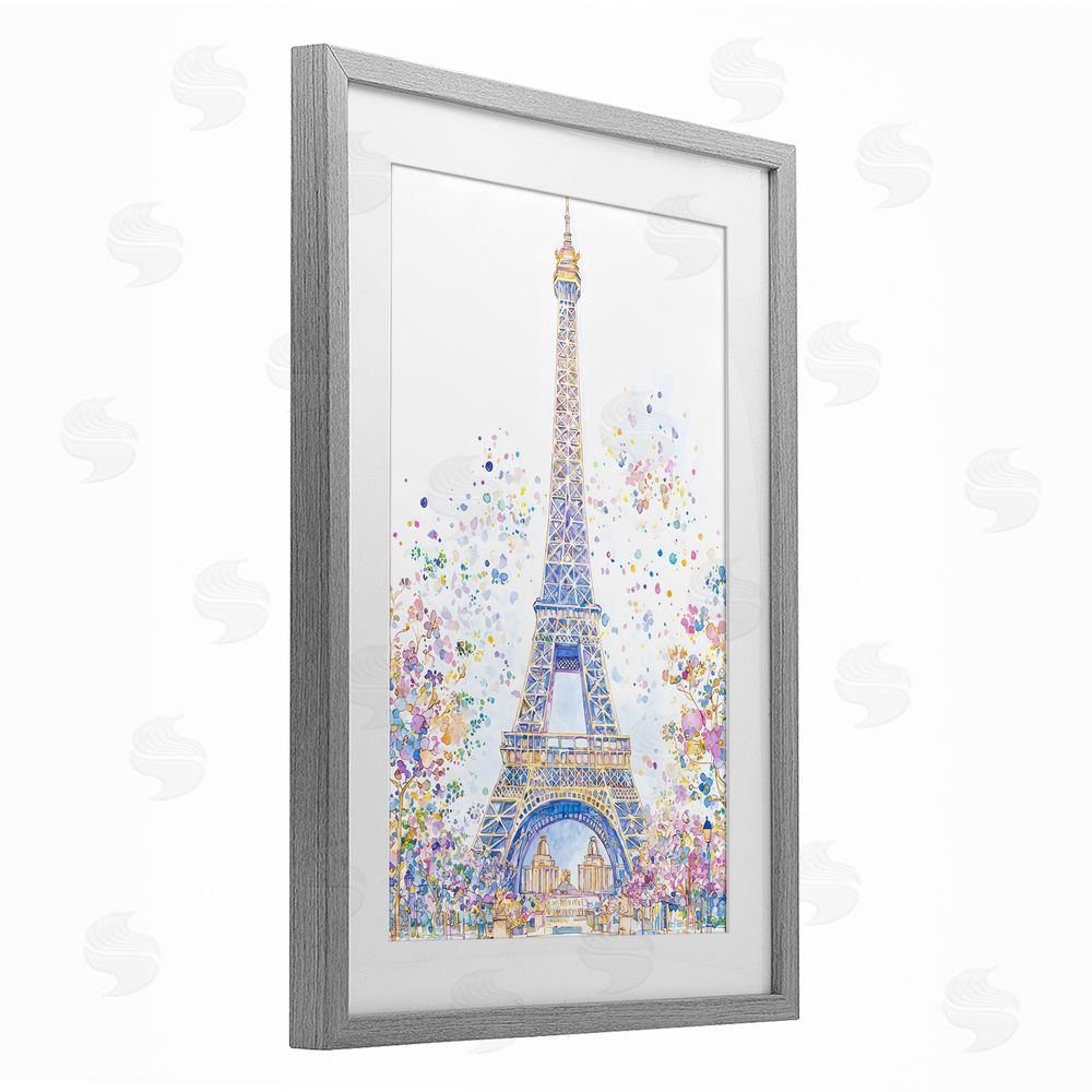 Creative Studio Colorful Eiffel Tower Gray Framed Print Under Glass Wall Art