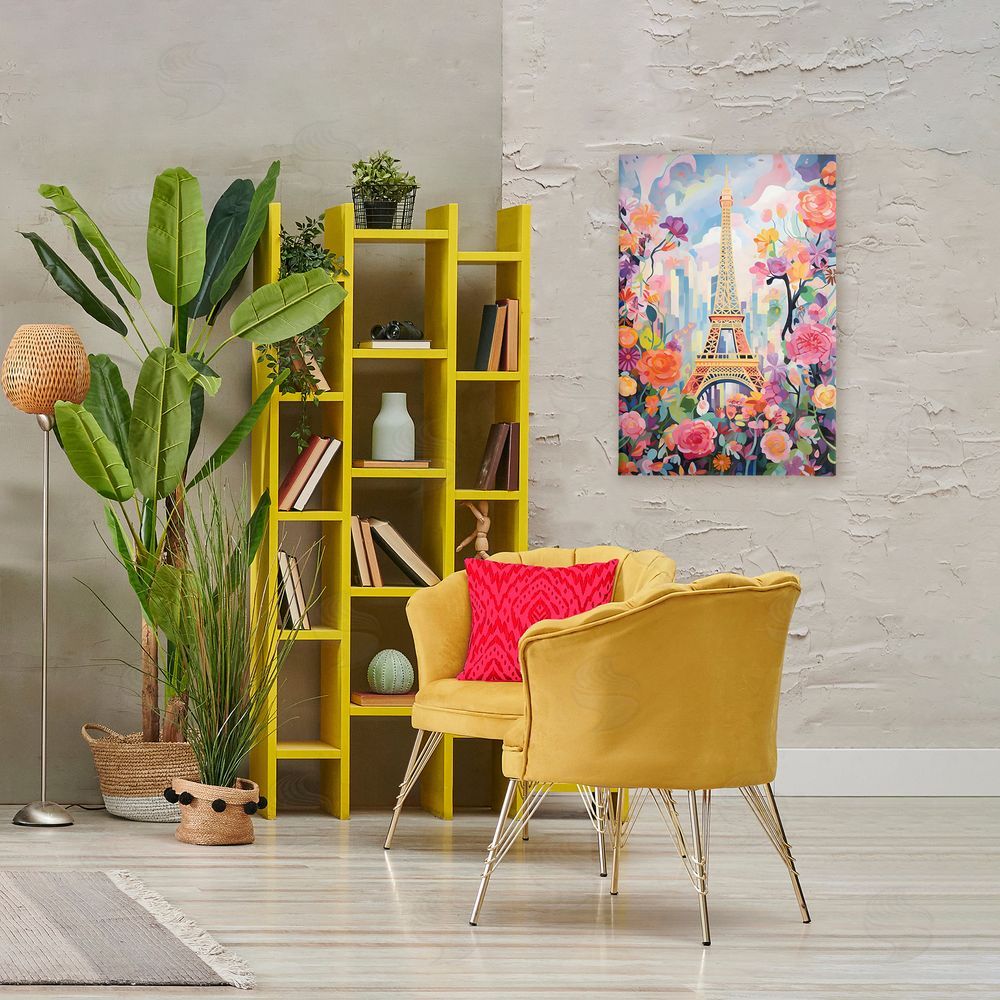 Creative Studio Eiffel Tower Surrounded By Florals Stretched Canvas Wall Art in Room
