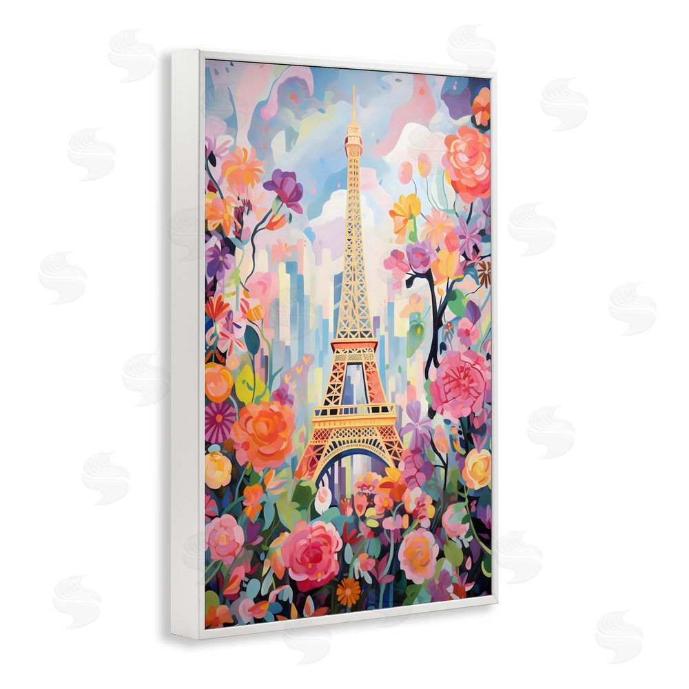 Creative Studio Eiffel Tower Surrounded By Florals White Framed Giclee Wall Art Print