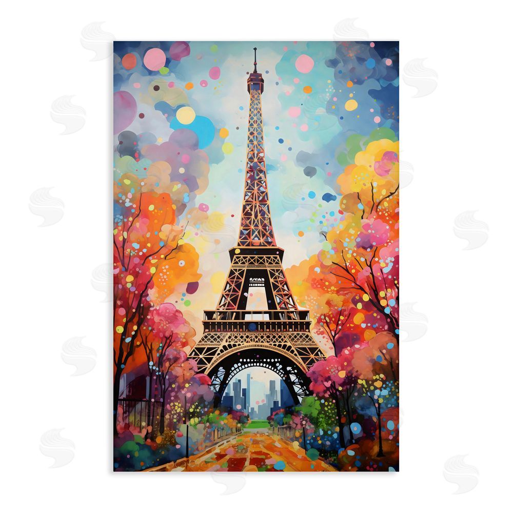 Creative Studio Eiffel Tower with Colorful Trees Stretched Canvas Wall Art