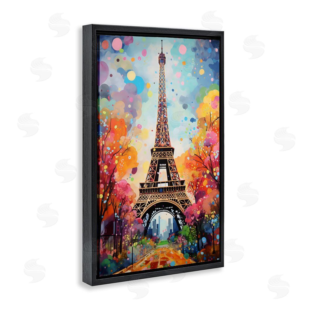 Creative Studio Eiffel Tower with Colorful Trees Black Floating Frame Canvas Wall Art