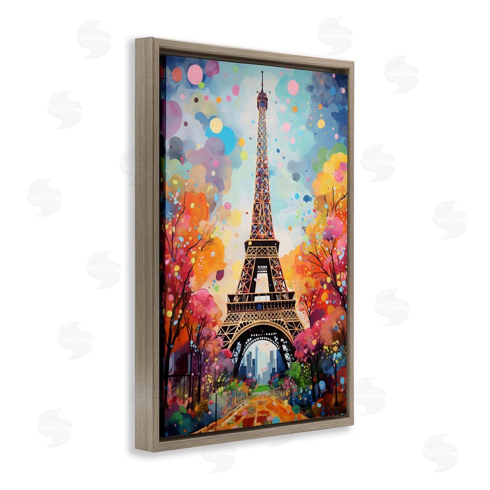 Creative Studio Eiffel Tower with Colorful Trees Brown Floating Frame Canvas Wall Art