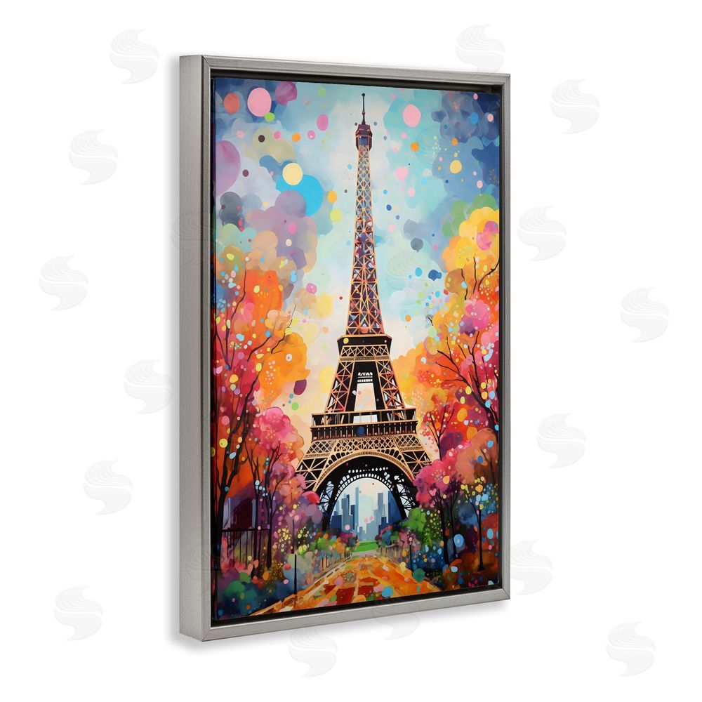 Creative Studio Eiffel Tower with Colorful Trees Gray Floating Frame Canvas Wall Art