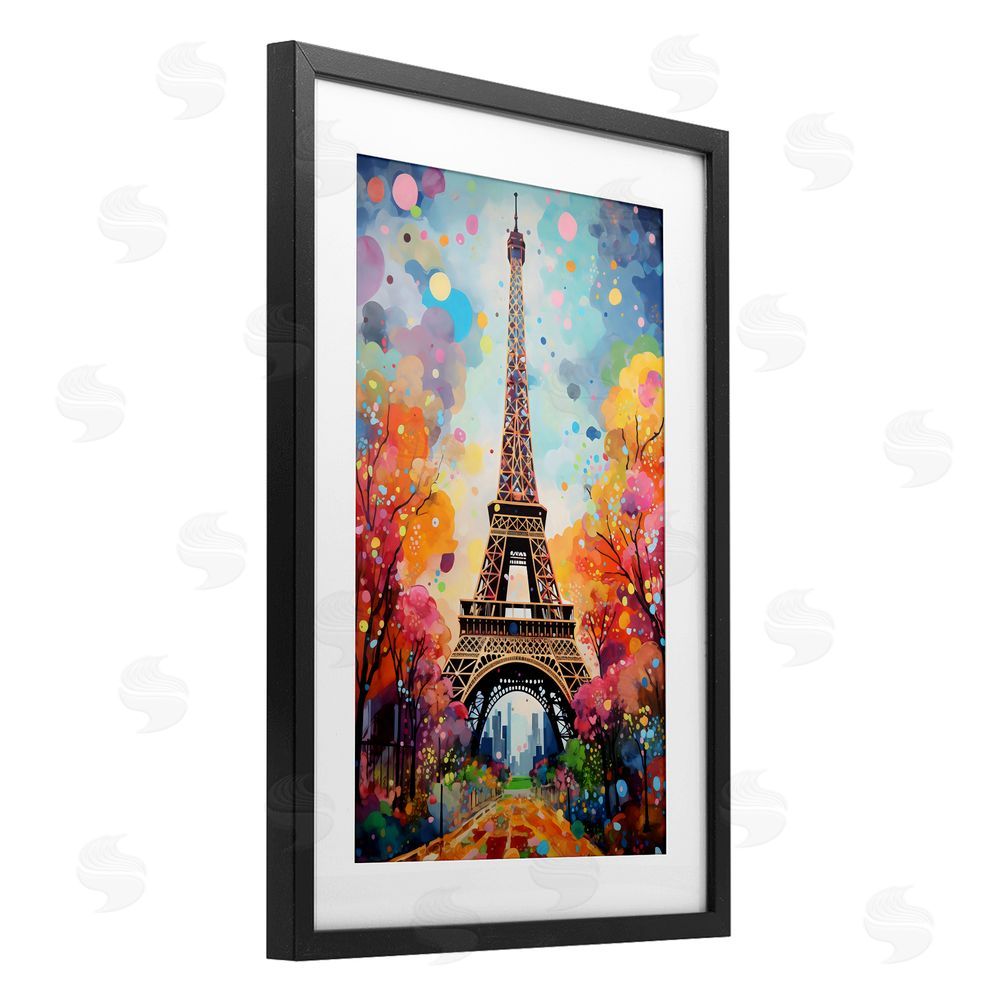 Creative Studio Eiffel Tower with Colorful Trees Black Framed Print Under Glass with Mat Wall Art