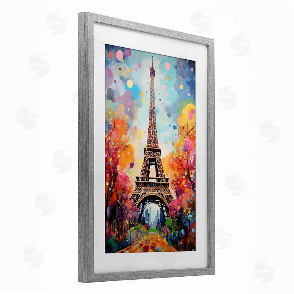 Creative Studio Eiffel Tower with Colorful Trees Gray Framed Print Under Glass with Mat Wall Art