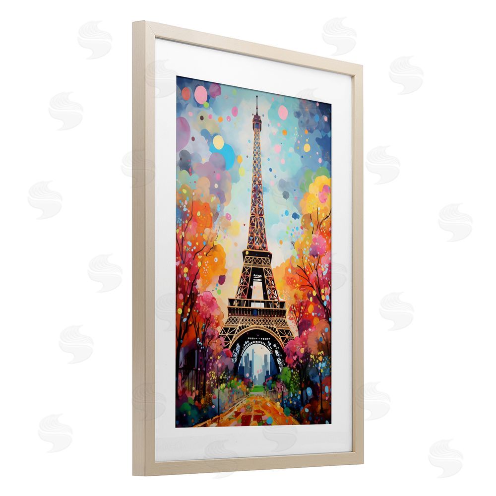 Creative Studio Eiffel Tower with Colorful Trees Brown Framed Print Under Glass with Mat Wall Art