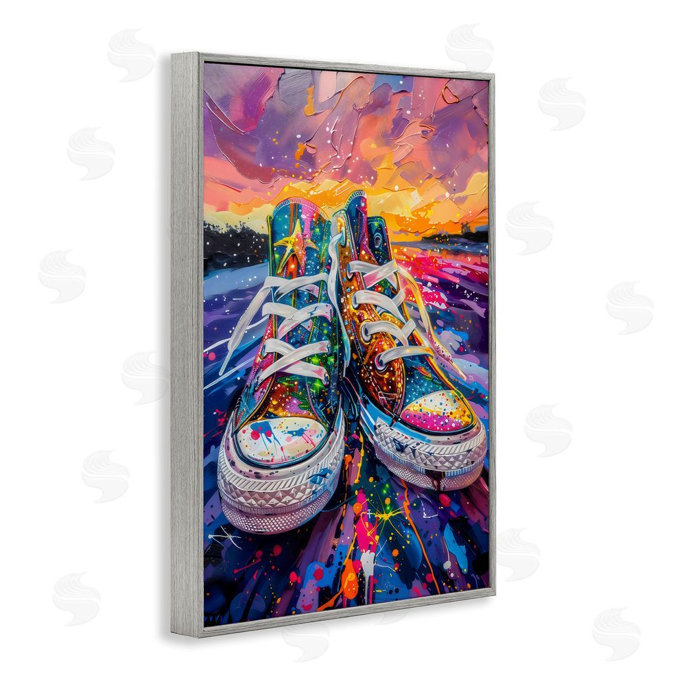 Creative Studio Vibrant Sneakers at Sunset Gray Framed Giclee Wall Art Print