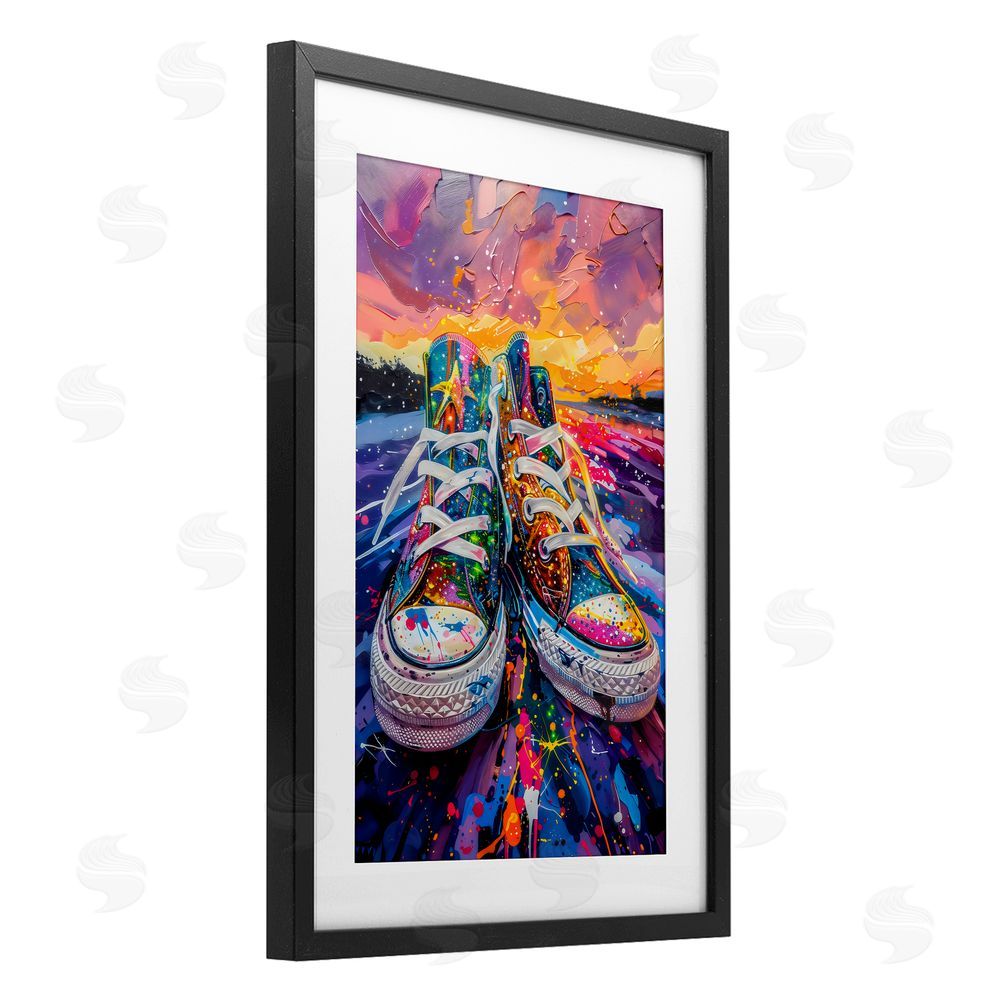Creative Studio Vibrant Sneakers at Sunset Black Framed Print Under Glass Wall Art