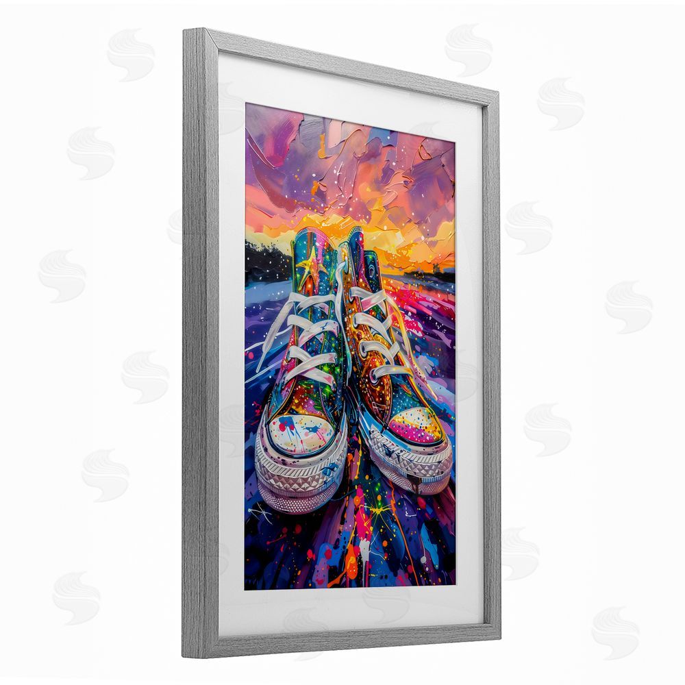 Creative Studio Vibrant Sneakers at Sunset Gray Framed Print Under Glass Wall Art
