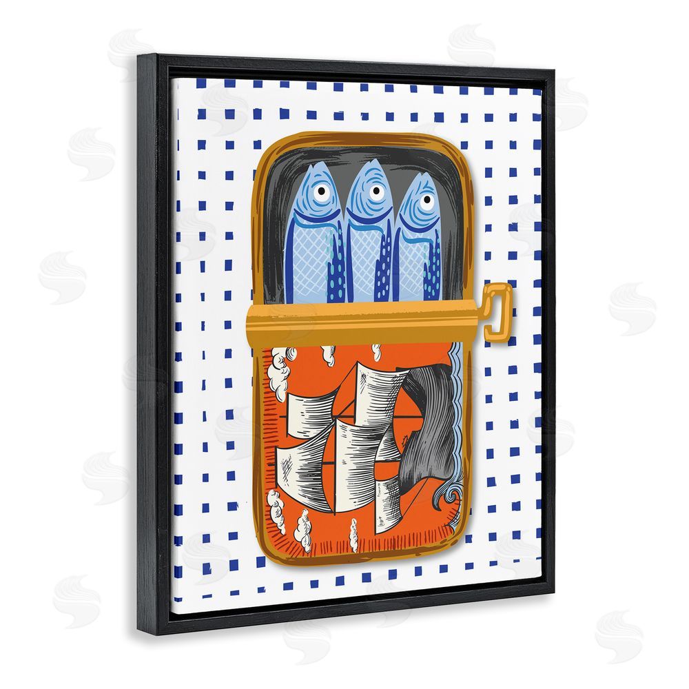 Arrolynn Weiderhold Retro Nautical Sardines Tin Black Floating Frame Canvas Wall Art Print