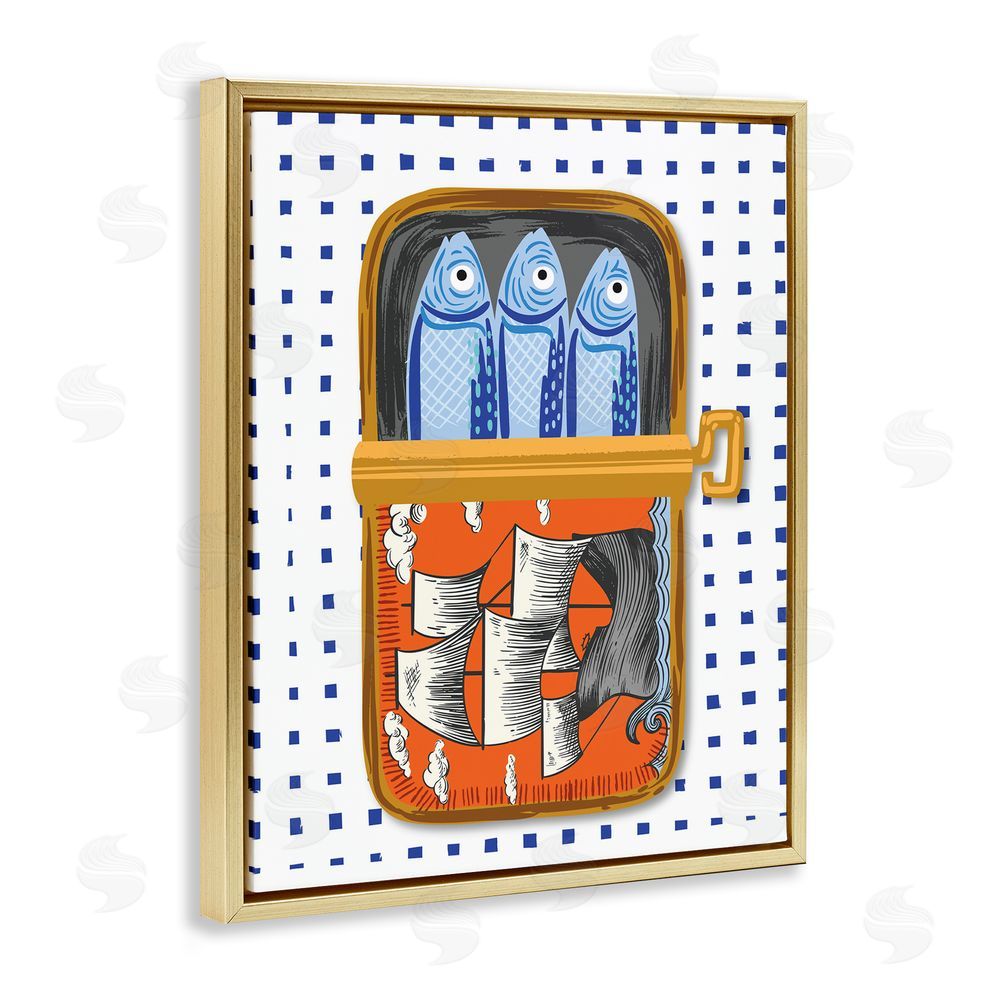 Arrolynn Weiderhold Retro Nautical Sardines Tin Gold Floating Frame Canvas Wall Art Print