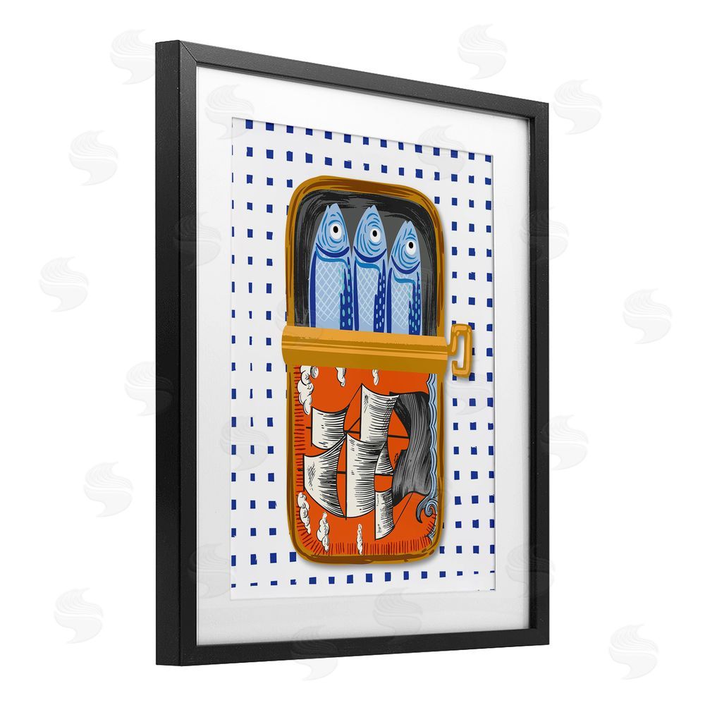 Arrolynn Weiderhold Retro Nautical Sardines Tin Black Framed Print Under Glass Wall Art