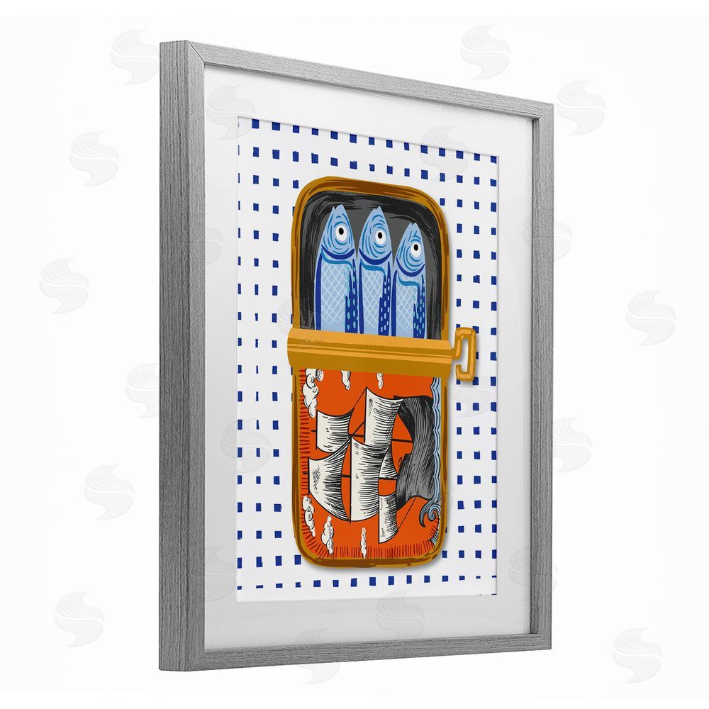 Arrolynn Weiderhold Retro Nautical Sardines Tin Gray Framed Print Under Glass Wall Art