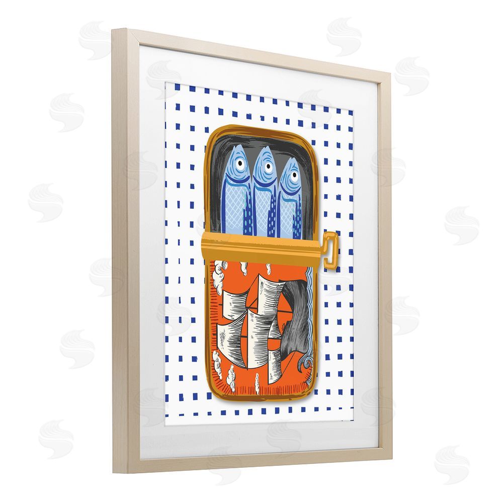 Arrolynn Weiderhold Retro Nautical Sardines Tin Brown Framed Print Under Glass Wall Art