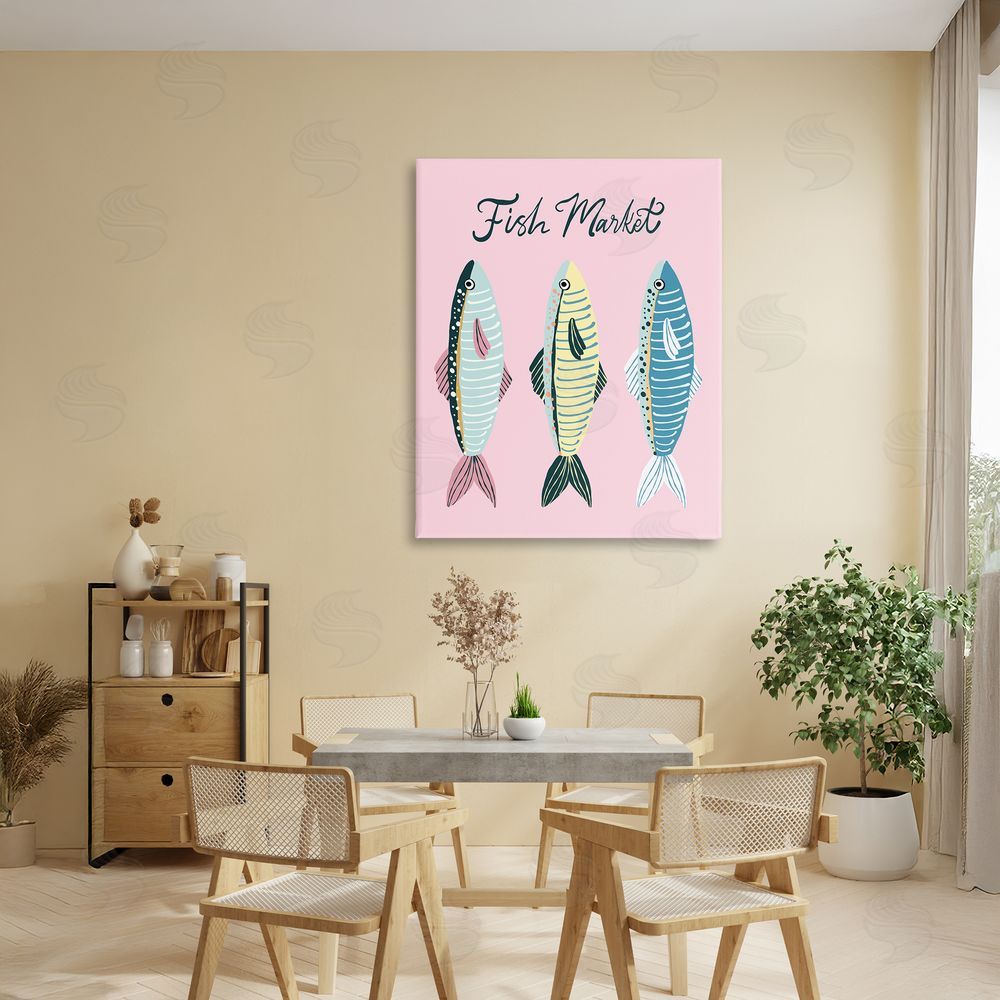 Hey Bre! Creative Studio Quirky Coastal Fish Market Stretched Canvas Wall Art Print in Room