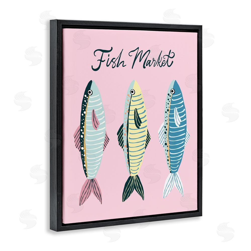 Hey Bre! Creative Studio Quirky Coastal Fish Market Black Floating Frame Canvas Wall Art Print