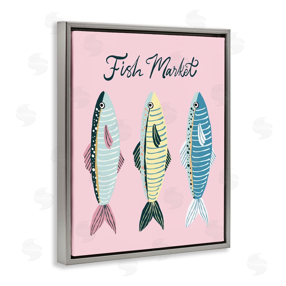 Hey Bre! Creative Studio Quirky Coastal Fish Market Gray Floating Frame Canvas Wall Art Print