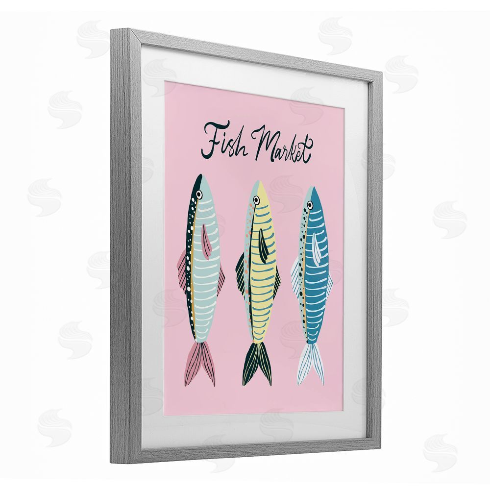 Hey Bre! Creative Studio Quirky Coastal Fish Market Gray Framed Print Under Glass Wall Art