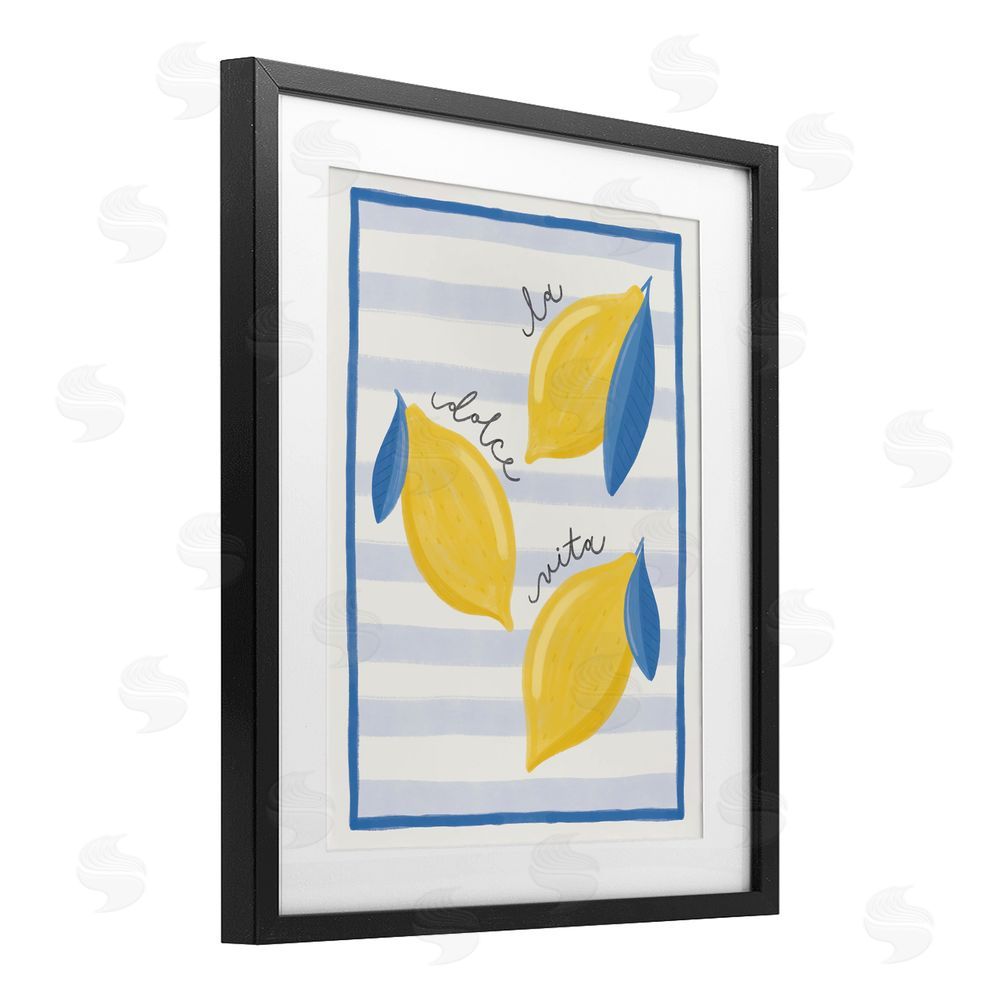 Jalynn Heerdt Dolce Vita Lemons & Stripes Black Framed Print Under Glass with Mat Wall Art