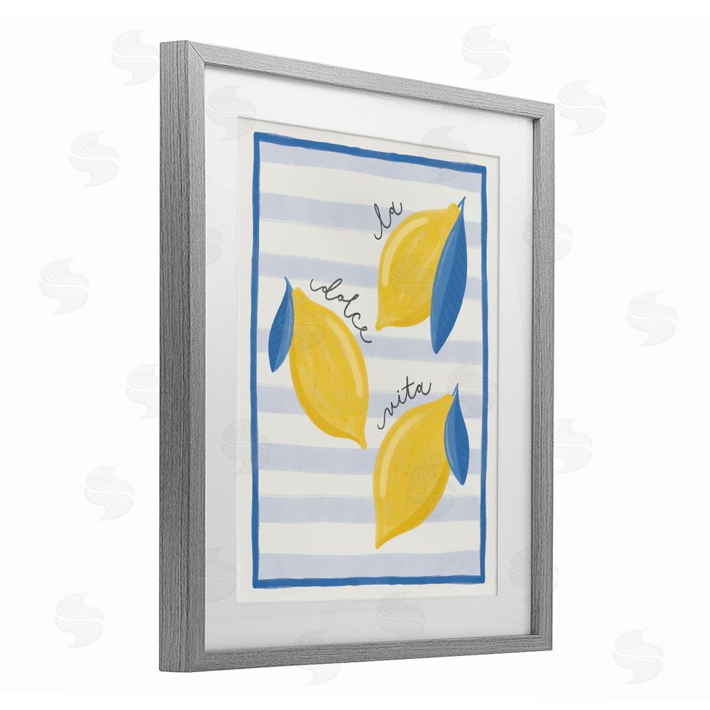 Jalynn Heerdt Dolce Vita Lemons & Stripes Gray Framed Print Under Glass with Mat Wall Art