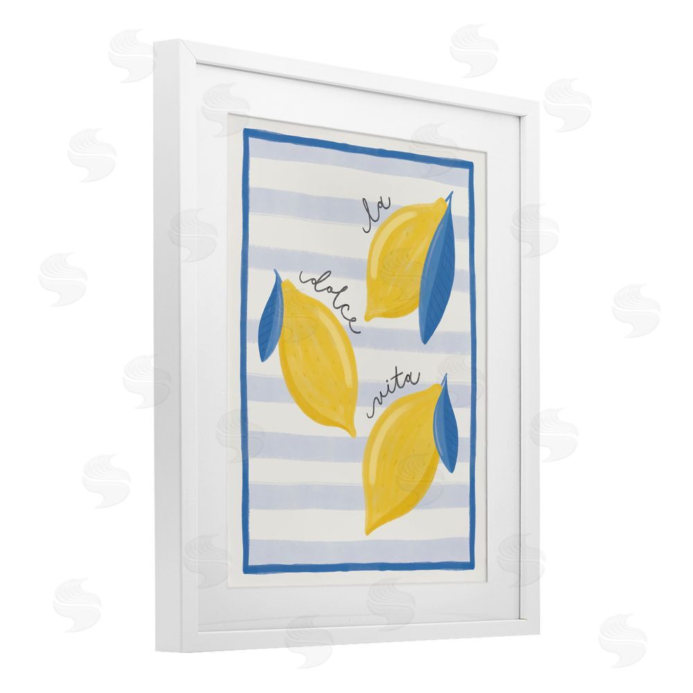 Jalynn Heerdt Dolce Vita Lemons & Stripes White Framed Print Under Glass with Mat Wall Art