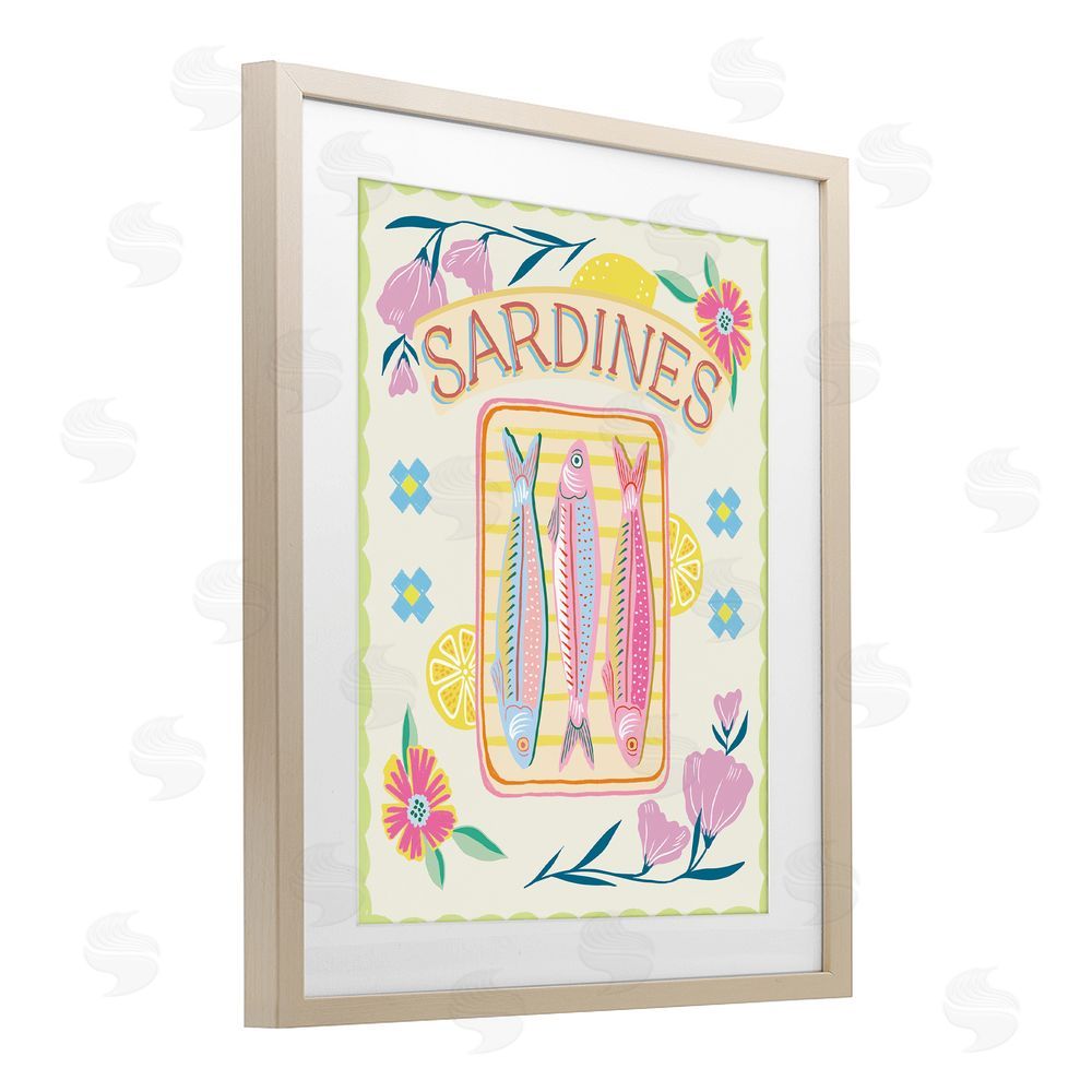 Jo Reid Pastel Sardines & Flowers Brown Framed Print Under Glass Wall Art