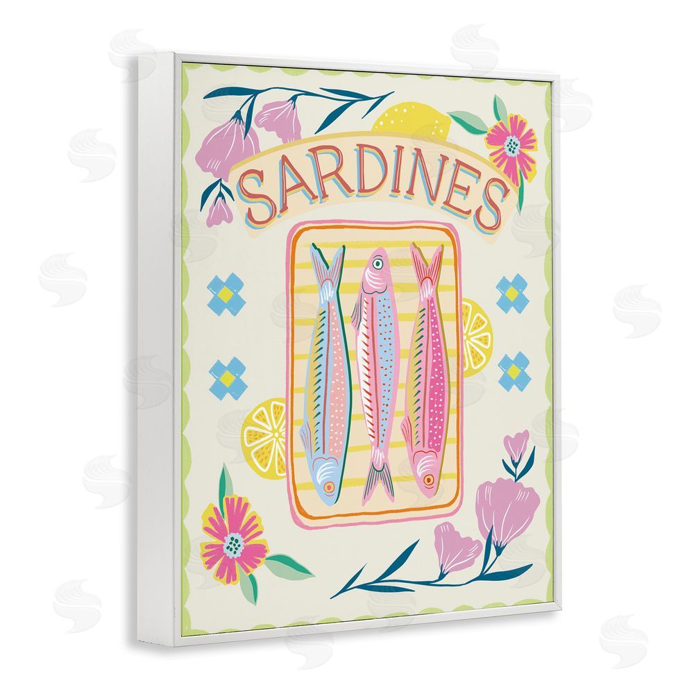Jo Reid Pastel Sardines & Flowers White Framed Giclee Wall Art Print